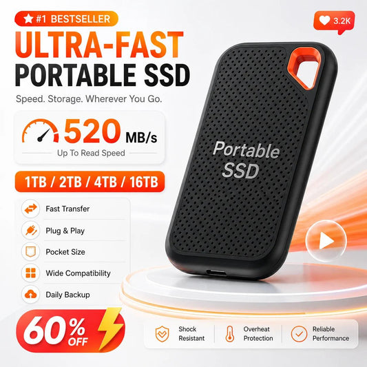Compact External Hard Drive 1TB 2TB Portable SSD USB3.1 Type-C Backup Storage for Laptop MacOS Phone