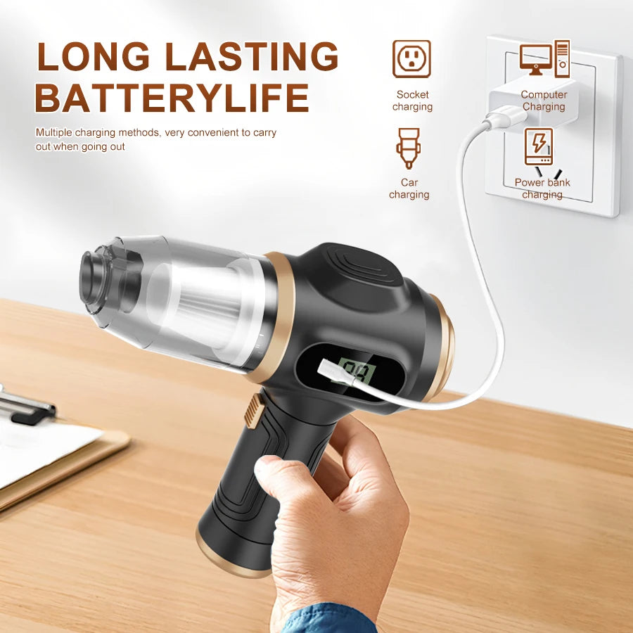 BELIBUY 2-in-1 car vacuum cleaner and blower, high-powered suction for cleaning car seats/mats/trunk dust, portable