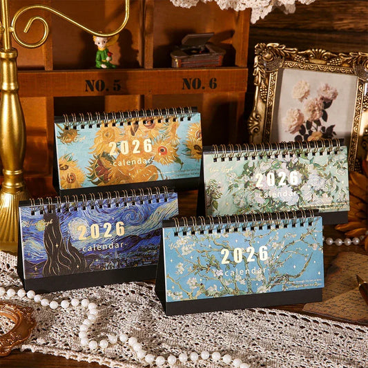 1Pc 2026 Desk Calendar Vintage Painting Calendar With Memo Notes Monthly Calendar For Home Office School Planning Organizing - Urbizia