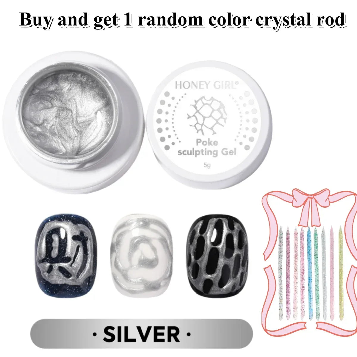 Creative Nail Art  poke Gel with Special Base Coat, Black/White Silvery Golden  for DIY Multi-Style Designs,  Holiday Gift