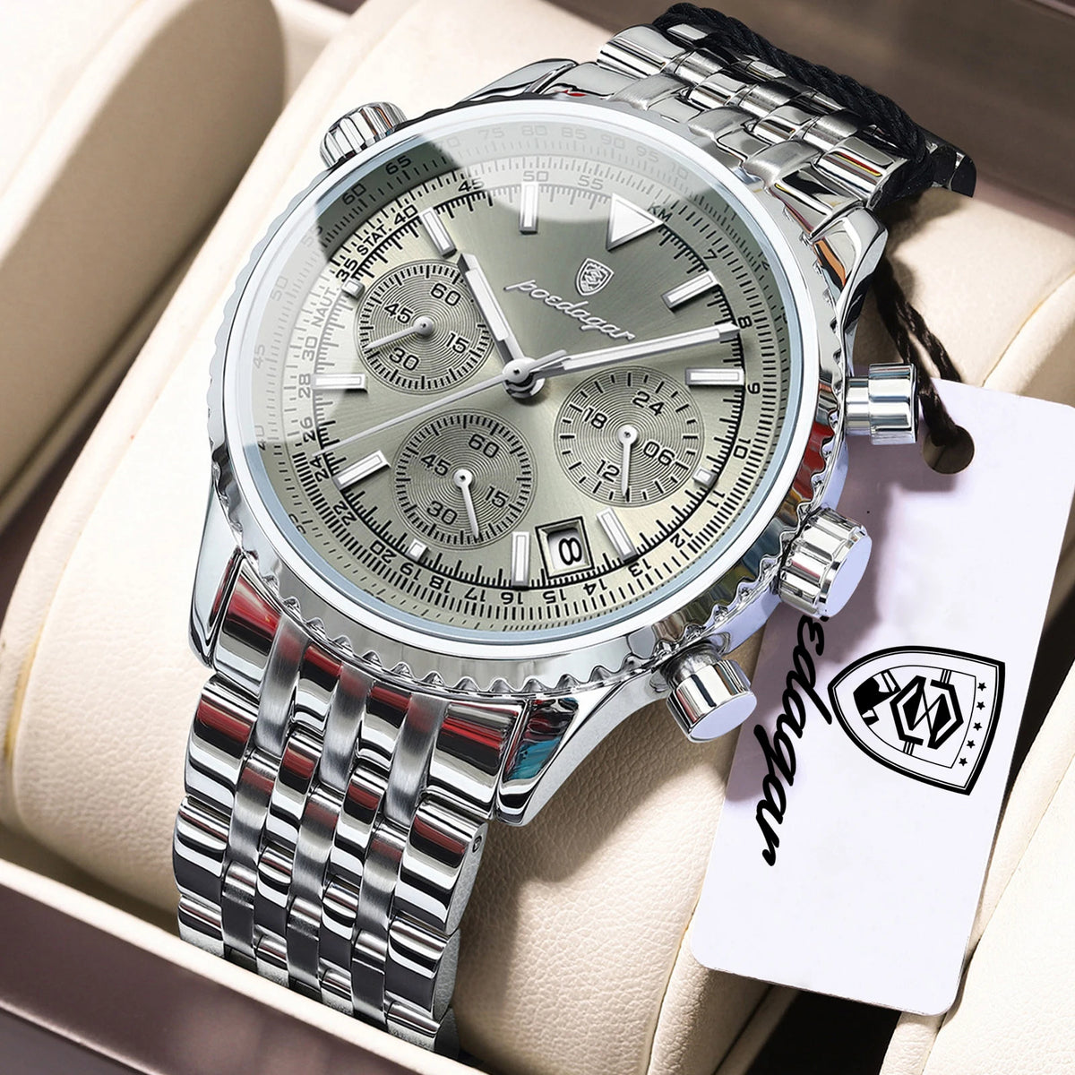 POEDAGAR Luxury Business Men's Watch Stainless Steel Chronograph Date Sport Quartz Man Clock Waterproof Luminous Military Watches For Men