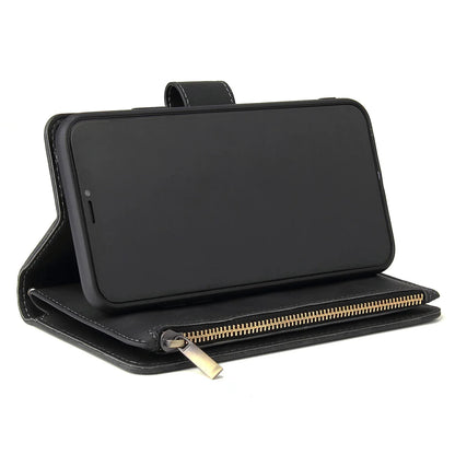 Premium Leather Wallet Case For iPhone 16 15 14 13 12 11 17 Pro Max Plus 17Air 16e Zipper Wallet Card Slots Magnetic Flip Cover