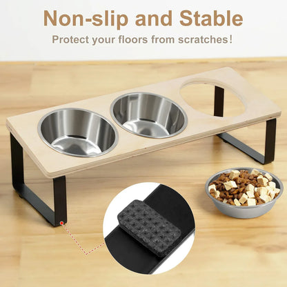 Elevated Cat Bowls Feeder 15° Tilted Raised Feeding & Watering Supplies Pet 3 Stainless Steel Bowls with Stand for Cats Puppies - Urbizia