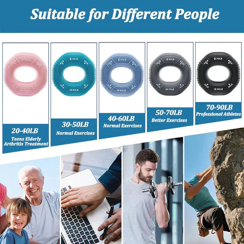 Silicone Adjustable 20-90LB Hand Grip Arm Strength Exercise Gripping Ring Fitness Gym Finger Forearm Trainer Carpal Expander - Urbizia
