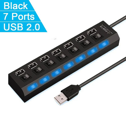 USB 2.0 4/7 Port Multi USB Hub Splitter with Switch