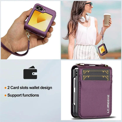 Wallet Crossbody Phone Case For Samsung Galaxy Z Flip 7 FE 6 5 4 3 Flip6 Flip7 5G with Card Holder Wrist Strap Lanyard Leather