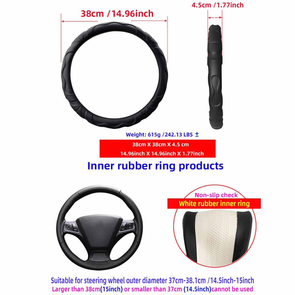 1 Artificial Lamb Skin Sense Three-dimensional Styling Sports Car Steering Wheel Cover Fits 14.5-15 Inches 37-38CM