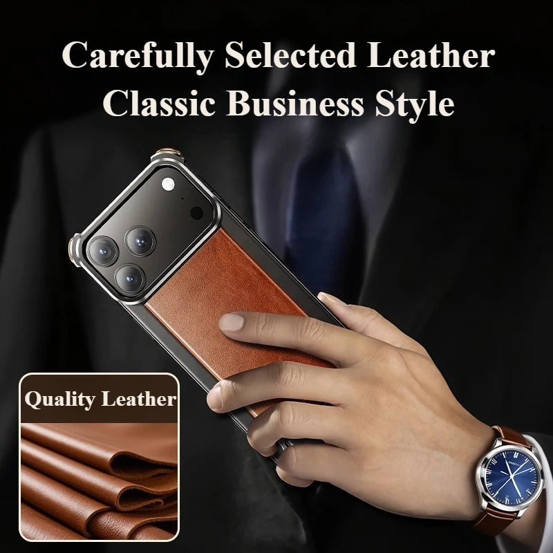 Oatsbasf Leather for iPhone 17 Pro/Pro Max/17 Air Phone Case with Kickstand Frameless Magnetic Shockproof Bumper Protective Case