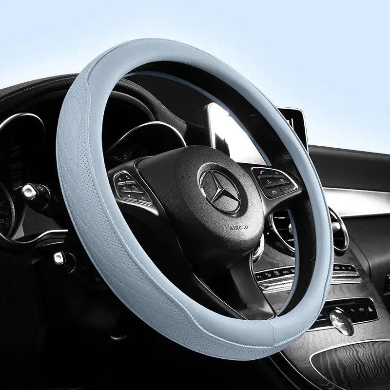 Napa Leather Perforated Patchwork Car Steering Wheel Cover, Non-slip, Breathable, Universal 15 Inch (Approx. 38cm) - Urbizia
