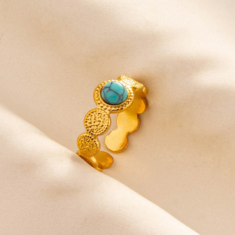 Turquoise Finger Jewelry Long Oval Sun Heart Water Drop Stainless Steel Rings For Women Men Accessories Gold Plated Open Anillos
