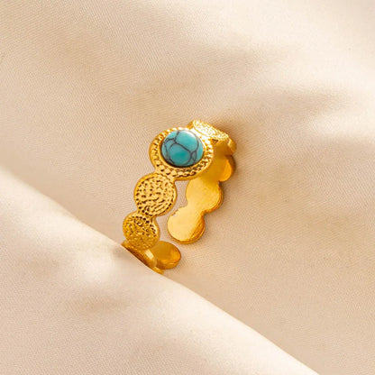 Turquoise Finger Jewelry Long Oval Sun Heart Water Drop Stainless Steel Rings For Women Men Accessories Gold Plated Open Anillos