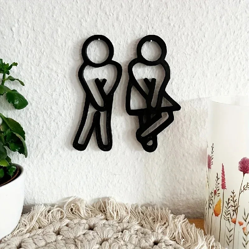 Funny Bathroom Signs for Men Women Creative 2D Flat Restroom Door Decor Restaurant Hotel Cafe Toilet Signage Wall Sticker - Urbizia