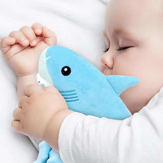 Shark Baby Security Blanket – Soft Plush Lovey 15" Blue Minky Dot - Urbizia