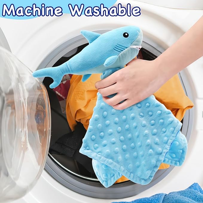 Shark Baby Security Blanket – Soft Plush Lovey 15" Blue Minky Dot - Urbizia