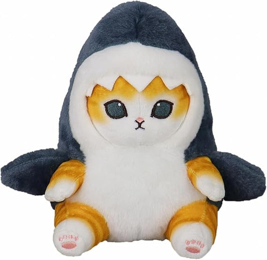 Shark Cat Plush Toy – Kawaii Fried Shrimp Shark Stuffed Animal 8" Blue - Urbizia