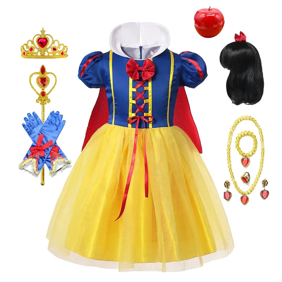 Snow White Princess Dress for Girls – Halloween, Party & Cosplay Costume with Cloak