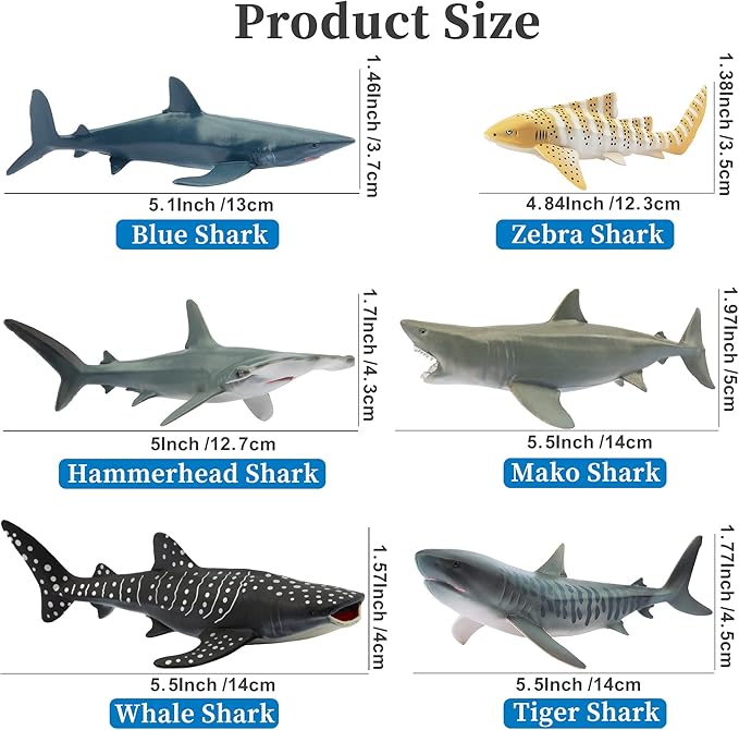 Toymany 6PC Realistic Shark Figurines – Ocean Animal Toys for Kids - Urbizia
