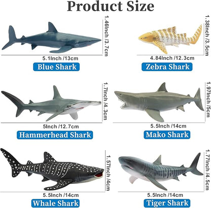 Toymany 6PC Realistic Shark Figurines – Ocean Animal Toys for Kids - Urbizia