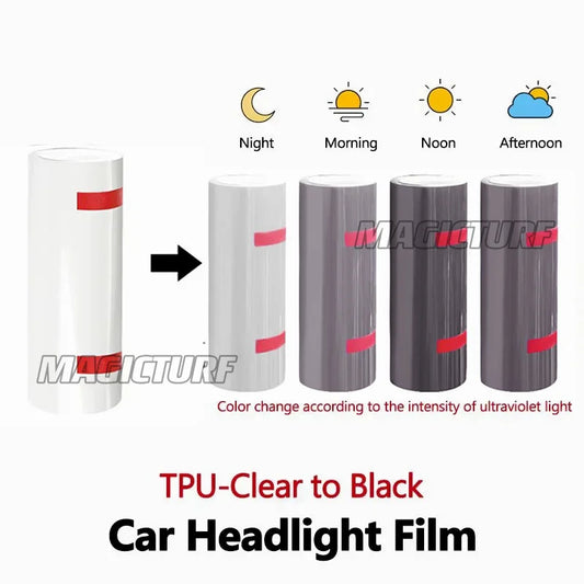 UV Color Changing TPU PPF Photochromic Car Headlight Film – Transparent to Black/Purple