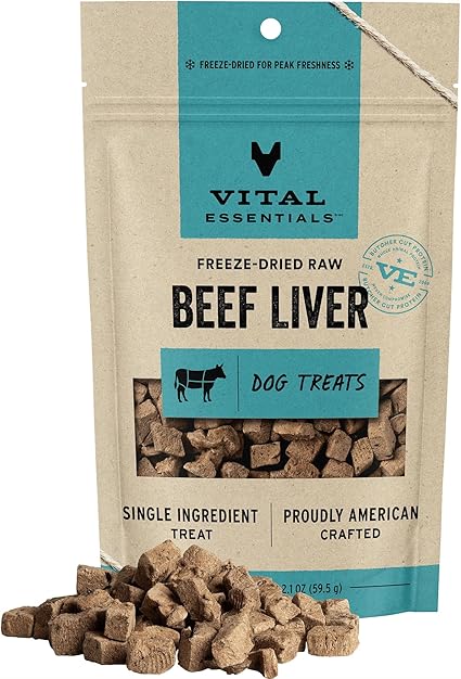 Vital Essentials Beef Liver Dog Treats, 2.1 oz | Freeze-Dried Raw | Single Ingredient | Premium Quality High Protein Training Treats | Grain Free, Gluten Free, Filler Free - Urbizia