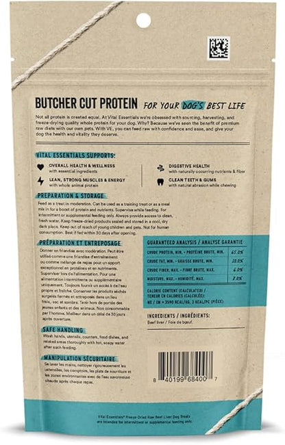 Vital Essentials Beef Liver Dog Treats, 2.1 oz | Freeze-Dried Raw | Single Ingredient | Premium Quality High Protein Training Treats | Grain Free, Gluten Free, Filler Free - Urbizia