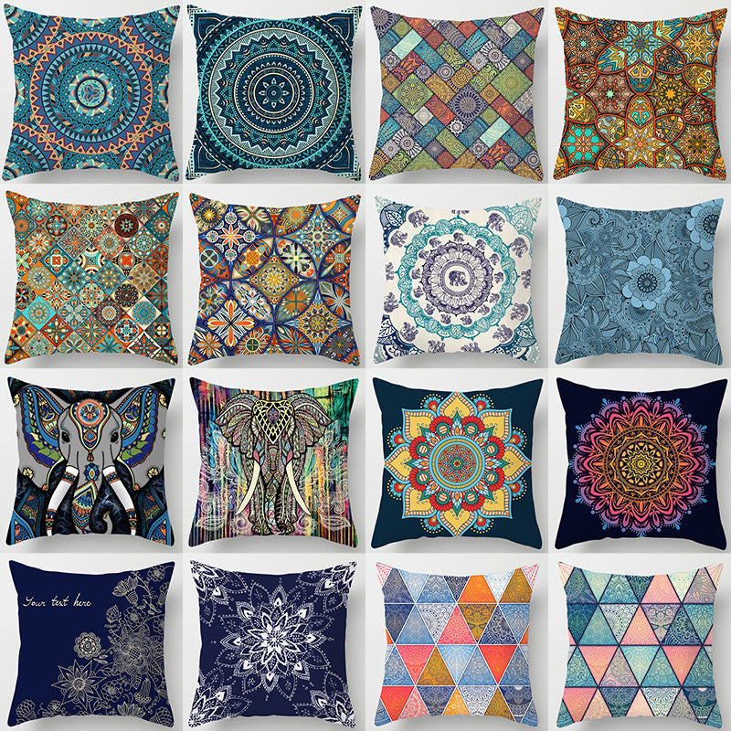 Mandala Print Peach Velvet Pillow Cover for Living Room