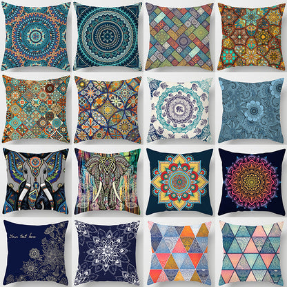 Mandala Print Peach Velvet Pillow Cover for Living Room