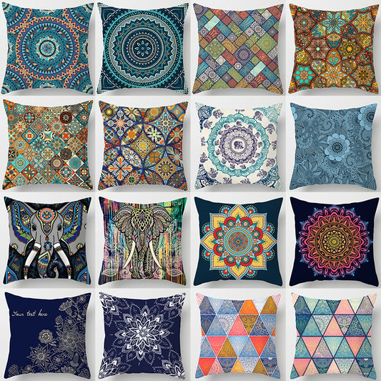 Mandala Print Peach Velvet Pillow Cover for Living Room