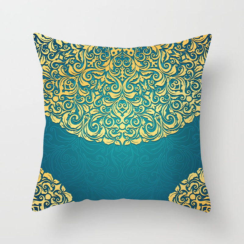 Mandala Print Peach Velvet Pillow Cover for Living Room