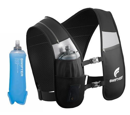 SWIFTVEST Running Phone Holder Vest with 500ml/17oz Running Water Bottle | Running Gift | Reflective Hydration Vest | Adjustable | Lightweight | 6 Pockets for Running Accessories | Men & Women