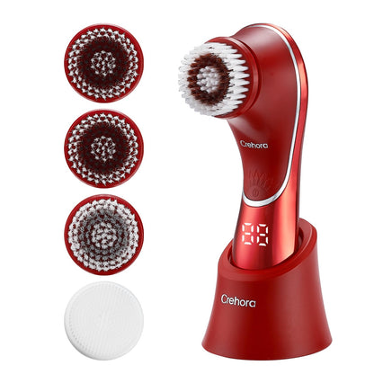 Facial Cleansing Brush Electric Face Scrubber Facial Cleansing Brush Rechargeable IPX-7 Waterproof Rotating Face Scrubber for Exfoliating Massaging and Deep Cleansing with 4 Brush Heads