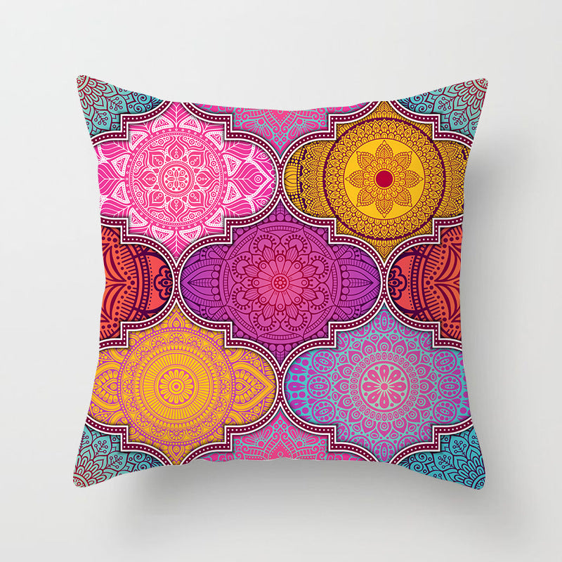 Mandala Print Peach Velvet Pillow Cover for Living Room