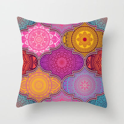 Mandala Print Peach Velvet Pillow Cover for Living Room