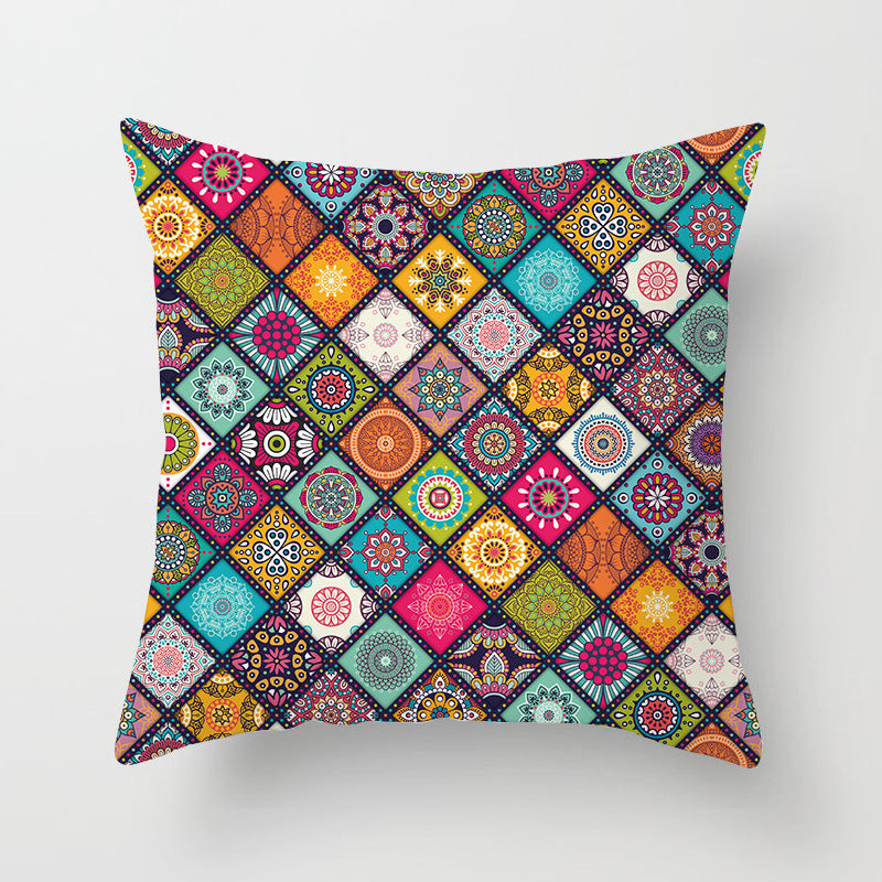 Mandala Print Peach Velvet Pillow Cover for Living Room