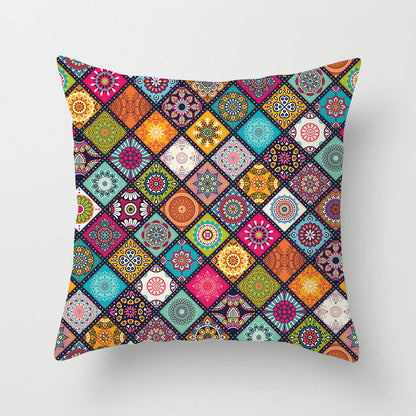Mandala Print Peach Velvet Pillow Cover for Living Room