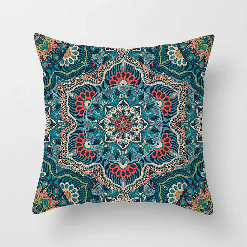 Mandala Print Peach Velvet Pillow Cover for Living Room