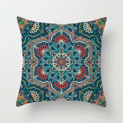 Mandala Print Peach Velvet Pillow Cover for Living Room