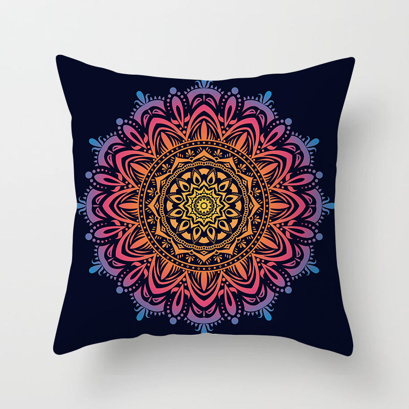 Mandala Print Peach Velvet Pillow Cover for Living Room
