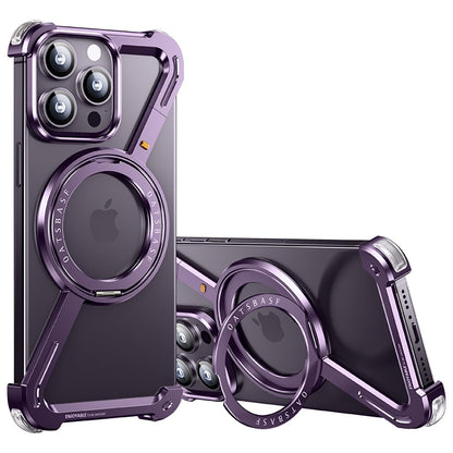 OATSBASF Minimalist Phone Case Compatible with iPhone 14 Pro 6.1" 360° Rotation Kickstand Aluminum Metal Frameless Design Bumper Z Case Protective Shock Grade Shell Purple