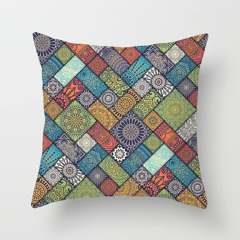 Mandala Print Peach Velvet Pillow Cover for Living Room