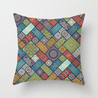 Mandala Print Peach Velvet Pillow Cover for Living Room