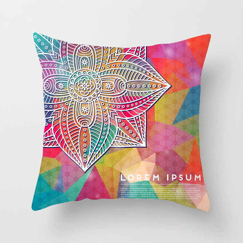 Mandala Print Peach Velvet Pillow Cover for Living Room