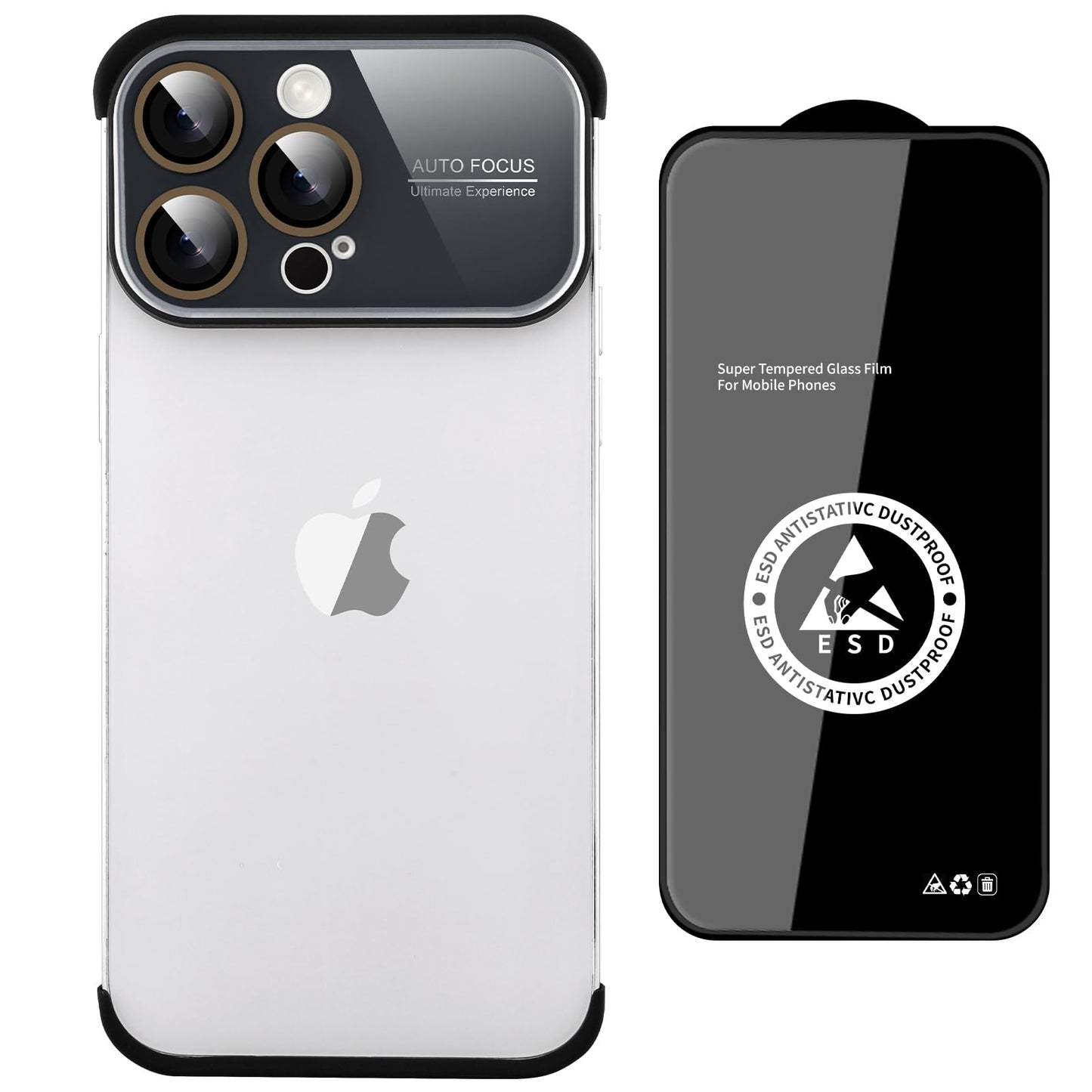 aidvaia Frameless Phone Case Compatible with iPhone 13 Pro Case Acrylic Large Window Camera Lens ProtectorTPU Silicone Minimalist Protective Case Black.