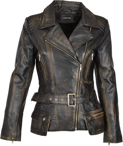 Womens Genuine Lambskin Leather Jacket | Classic rider leather jacket | Black Leather Jacket Women | Womens Leather Jacket (US Alpha x_s Regular Regular Distressed Coat)