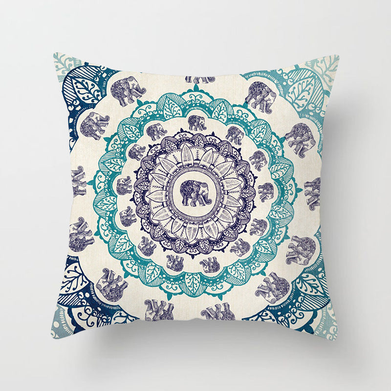 Mandala Print Peach Velvet Pillow Cover for Living Room