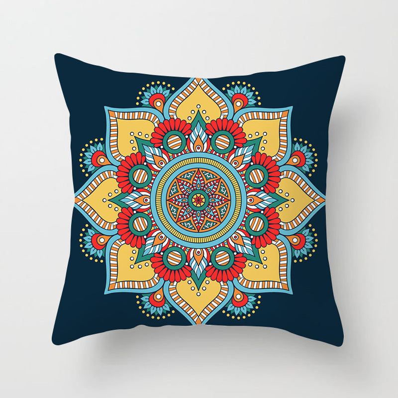 Mandala Print Peach Velvet Pillow Cover for Living Room