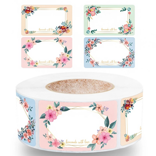 DIY Rectangle Flower Name Tag Stickers for Gifts