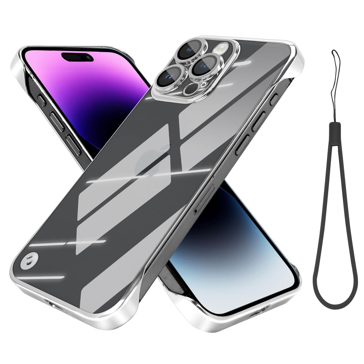 aidvaia Electroplate Frameless Phone Case Compatible with iPhone 14 Pro Clear Minimalist Case Transparent Clear Plating Silver Frameless Design Lens Protects Shockproof Case