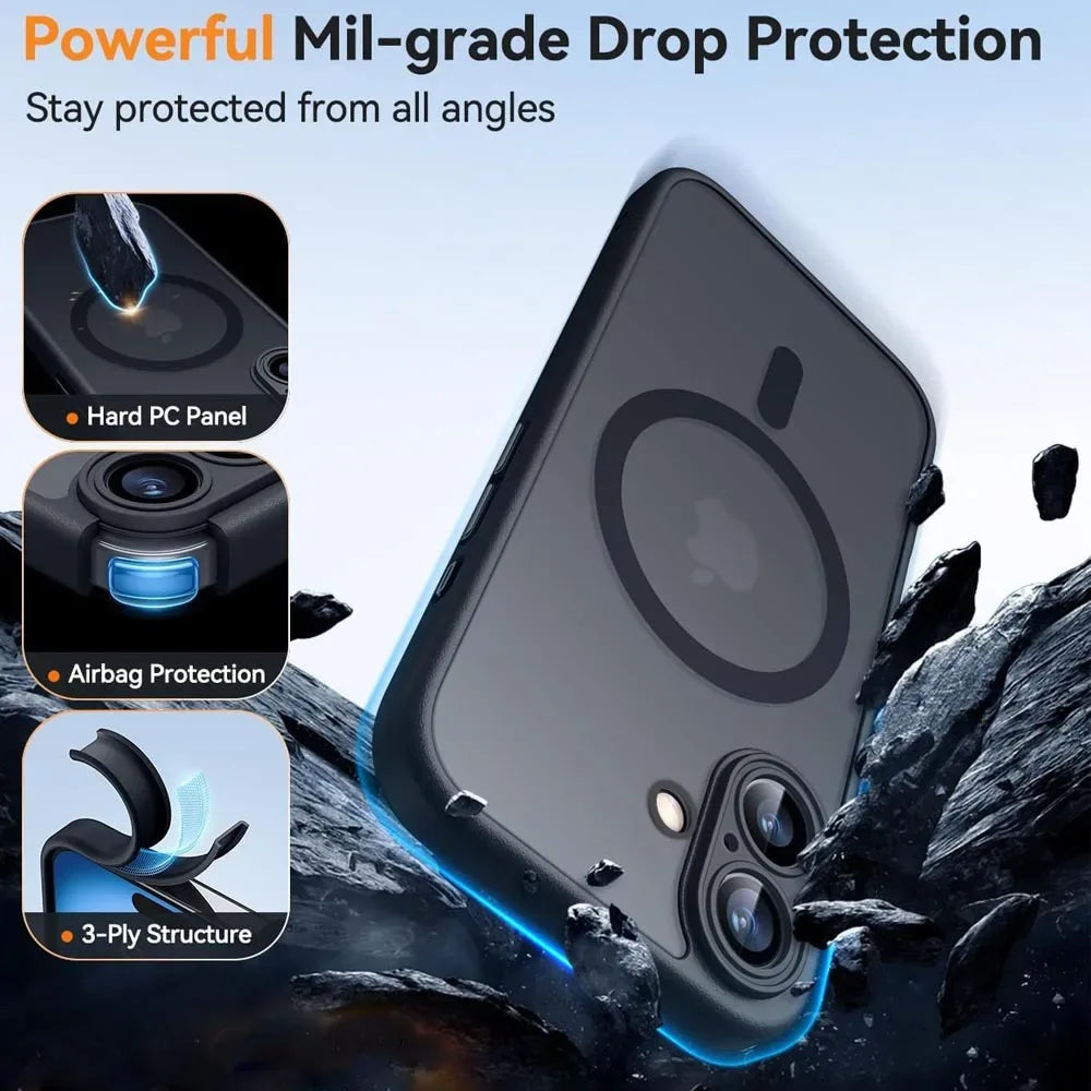 iPhone Magnetic Armor Case – Shockproof Matte Translucent